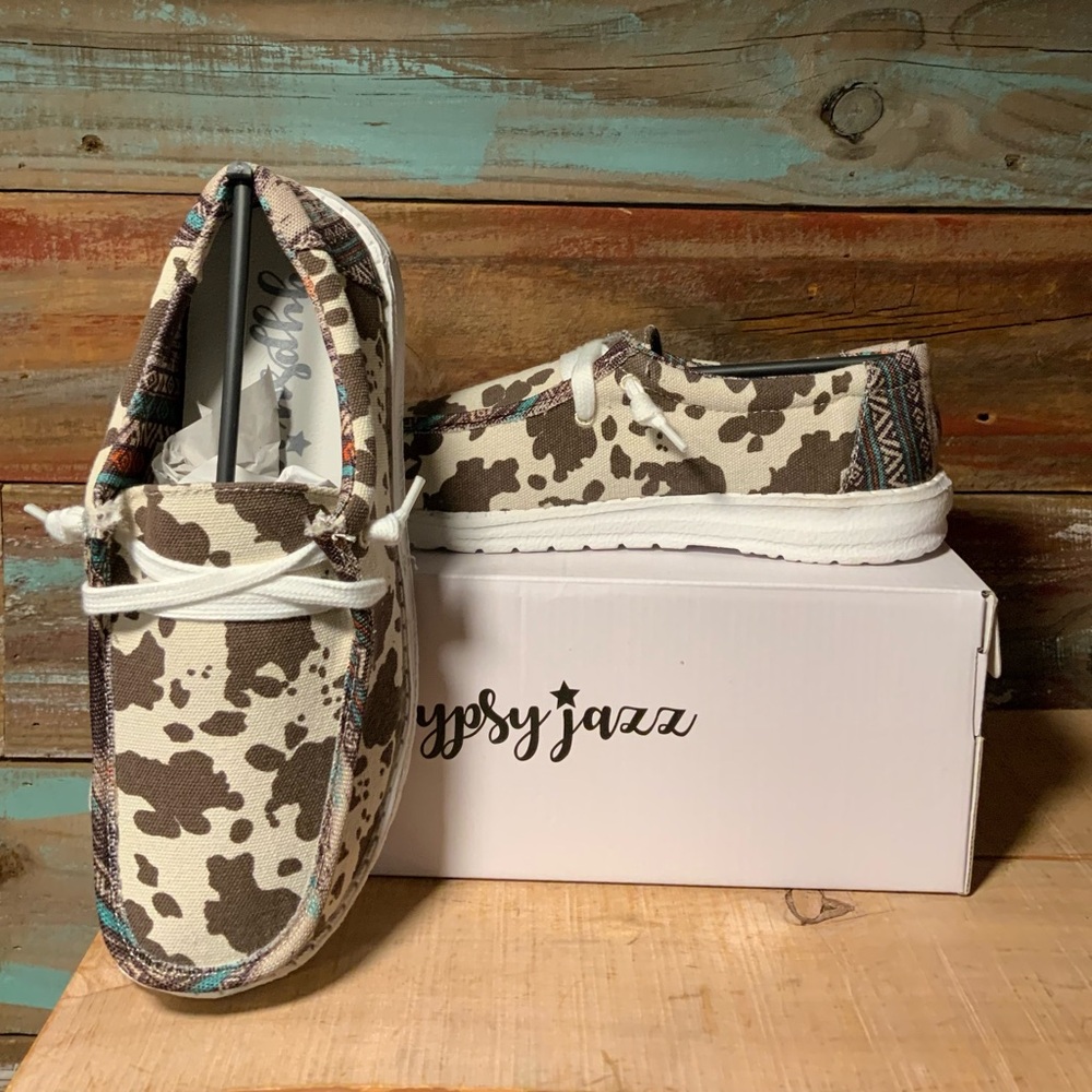 Gypsy Jazz Brown and Cream Cow Print Shoes
